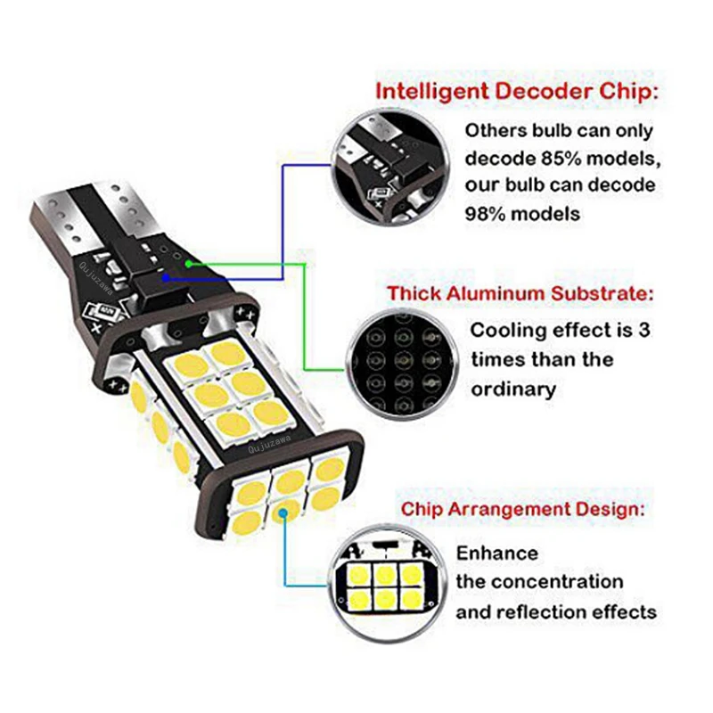 2 шт. T15 W16W 921 912 супер яркий 1200Lm 3030 SMD СВЕТОДИОДНЫЙ CANBUS без ошибок OBC автомобильный
