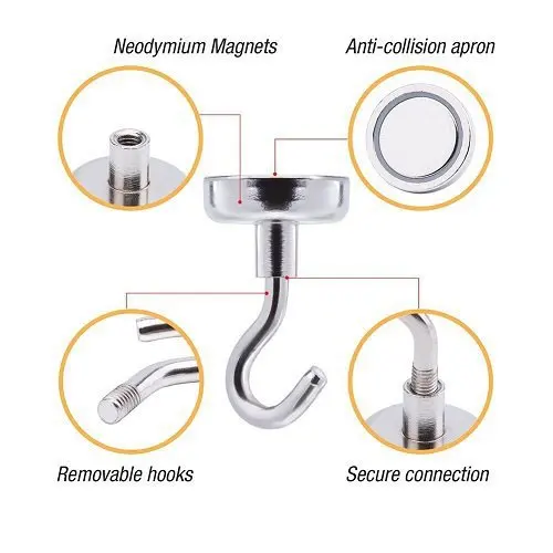 5pcs Magnet Hook Door Organizer Diameter 20mm Magnetic Pots Coat Strong for Home Balcony Garden Key Hanger Hold Up to 20lbs |