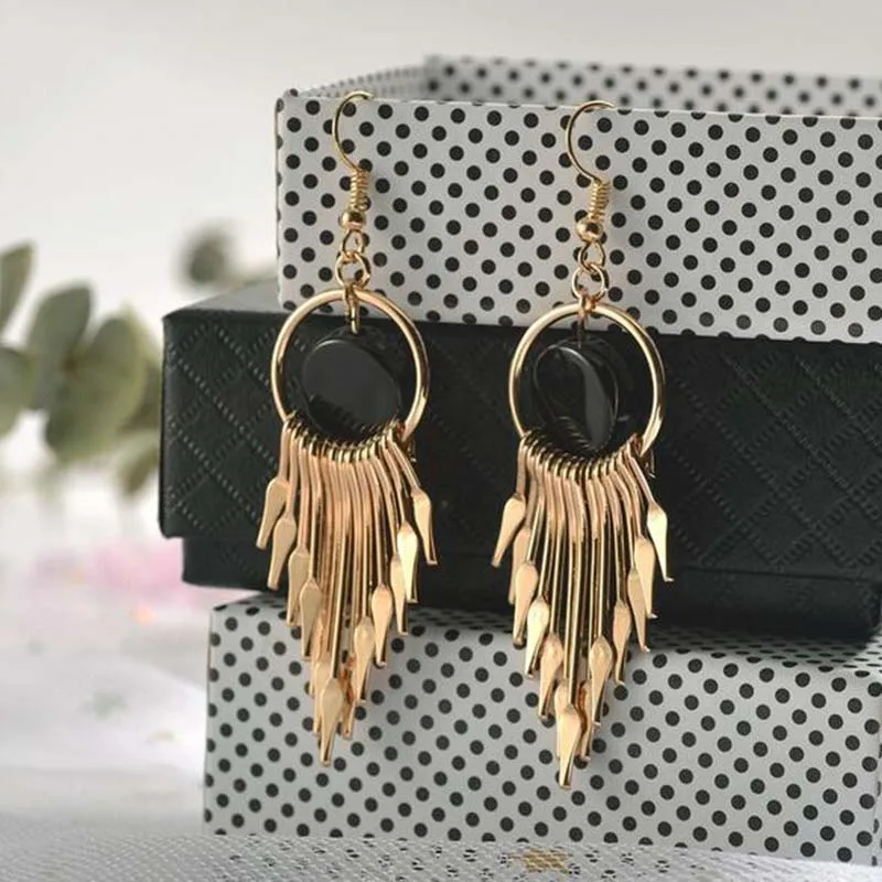 Ретро Геометрические ромбы серьги с кисточками золотые серебряные женские