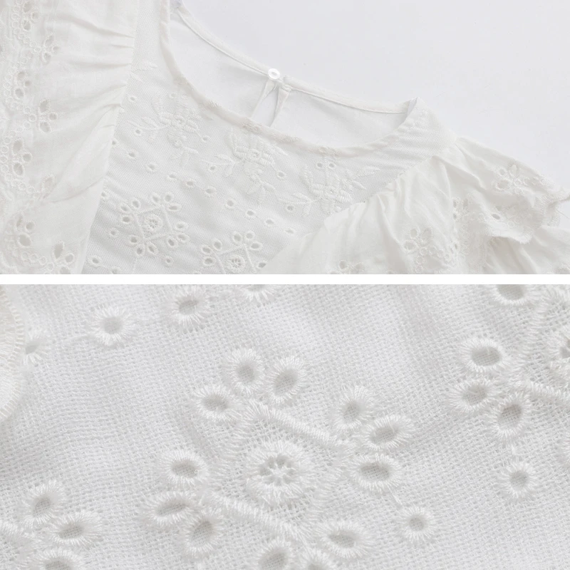 

YNZZU Ruffles Elegant Women Tops and Blouses Solid Floral Embroidery O Neck Loose White Lace Blouse clothes blusa feminina YT433