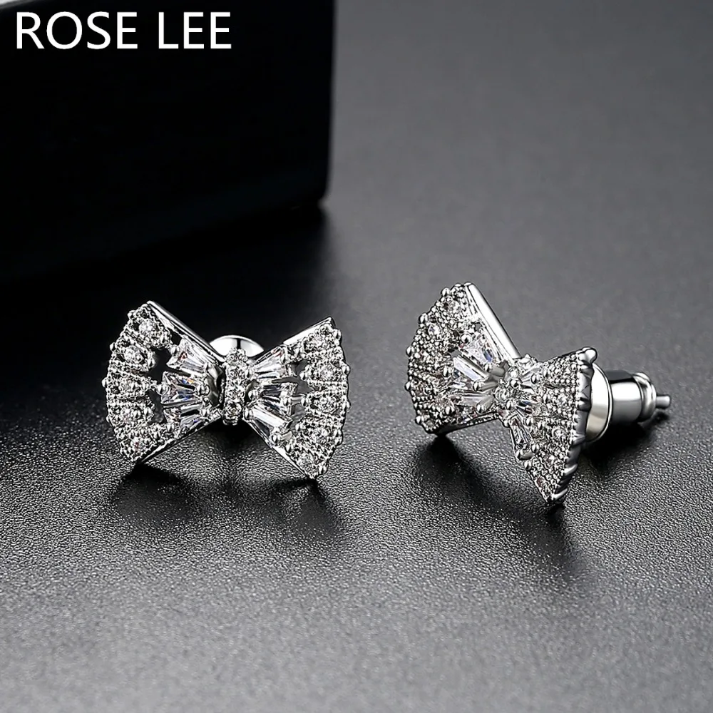 Женские блестящие серьги с цирконием и бантом Rose Lee модные корейские ювелирные