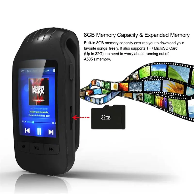 Портативный 8 ГБ мини-клип Bluetooth mp3 плеер HOTT 1037 Спорт Шагомер FM радио w/TF слот для карты стерео музыкальный плеер 1,8 ЖК-экран