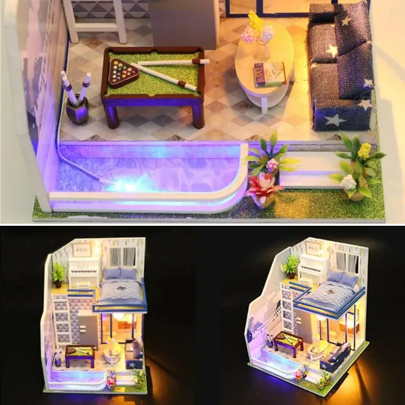 DIY деревянный дом Miniaturas с комплектом мебели DIY Миниатюрные домики кукольный домик игрушки для детей Рождественский подарок на день рождения