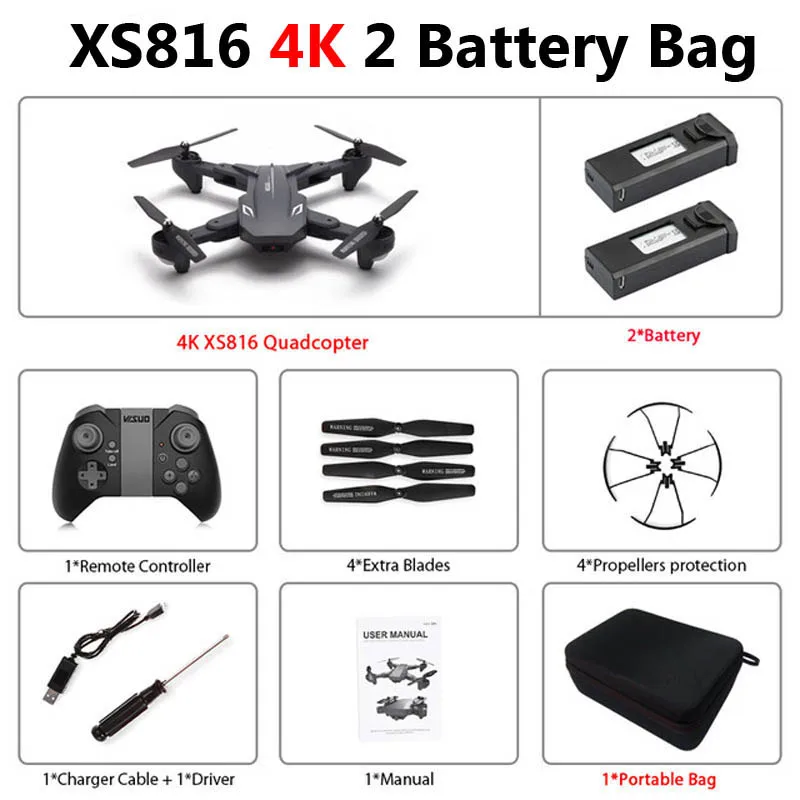 Visuo XS816 складной Дрон с двойной камерой 4K WiFi FPV селфи широкоугольный оптический поток позиционирования RC Квадрокоптер вертолет игрушки - Цвет: 4K 2 Battery Bag