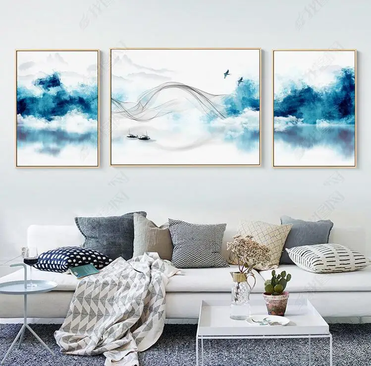 

Abstract Chinese Lack Landscape Ink Lines Birds Unframed Calm Artistic Conception Canvas Painting Nordic Wall Art Home Decor