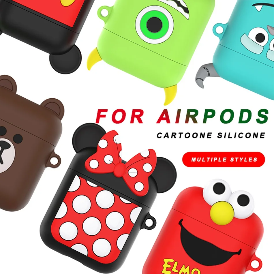 Чехол для наушников для Airpods 2 чехол силиконовый милый цветной Медведь обложка Микки для Apple Air pods чехол для наушников для Earpods кольцевой ремешок
