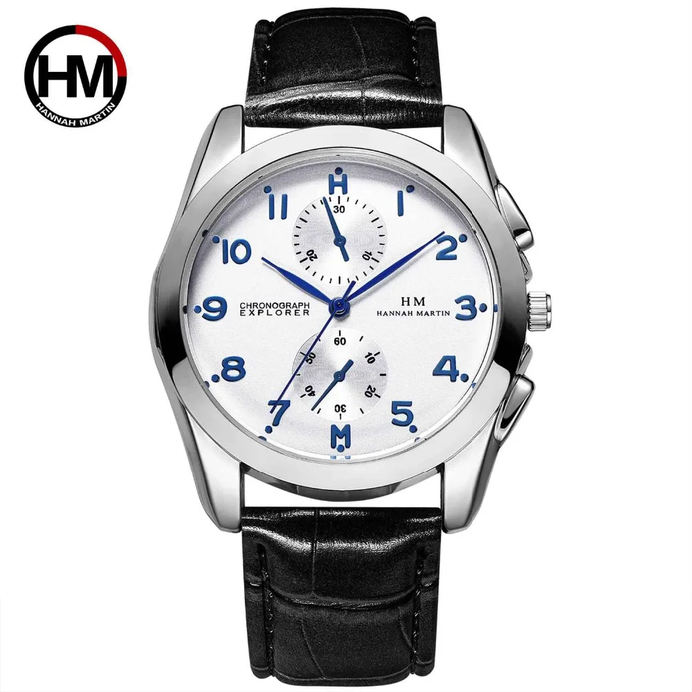 Часы Hannah Martin Мужские кварцевые с кожаным ремешком брендовые люксовые наручные