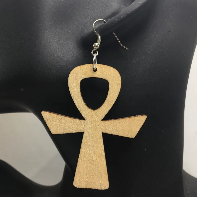 Деревянные серьги с крестиком 6 см 4 цвета|wooden earrings|wood ankh earringsankh earrings |