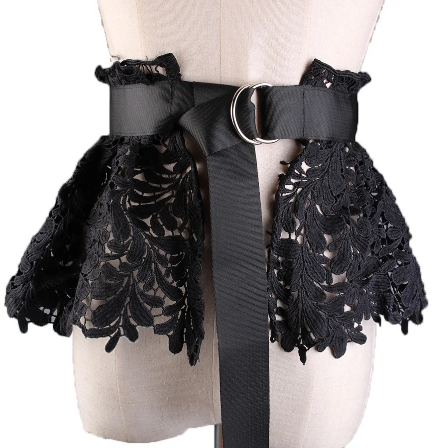 Черный/белый кружевной пояс с баской широкий Женская пикантная юбка|Женские