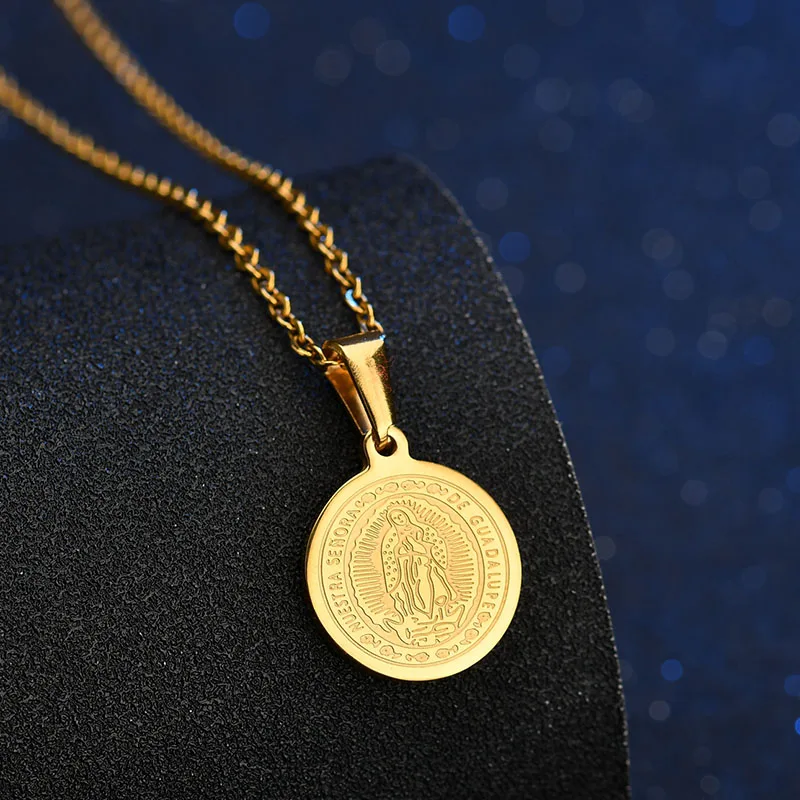 gold color Простое винтажное ожерелье из нержавеющей стали для мужчин и женщин, Золотая Богиня Мадонна, круглое ожерелье, Религиозные ювелирные изделия - Окраска металла: gold color