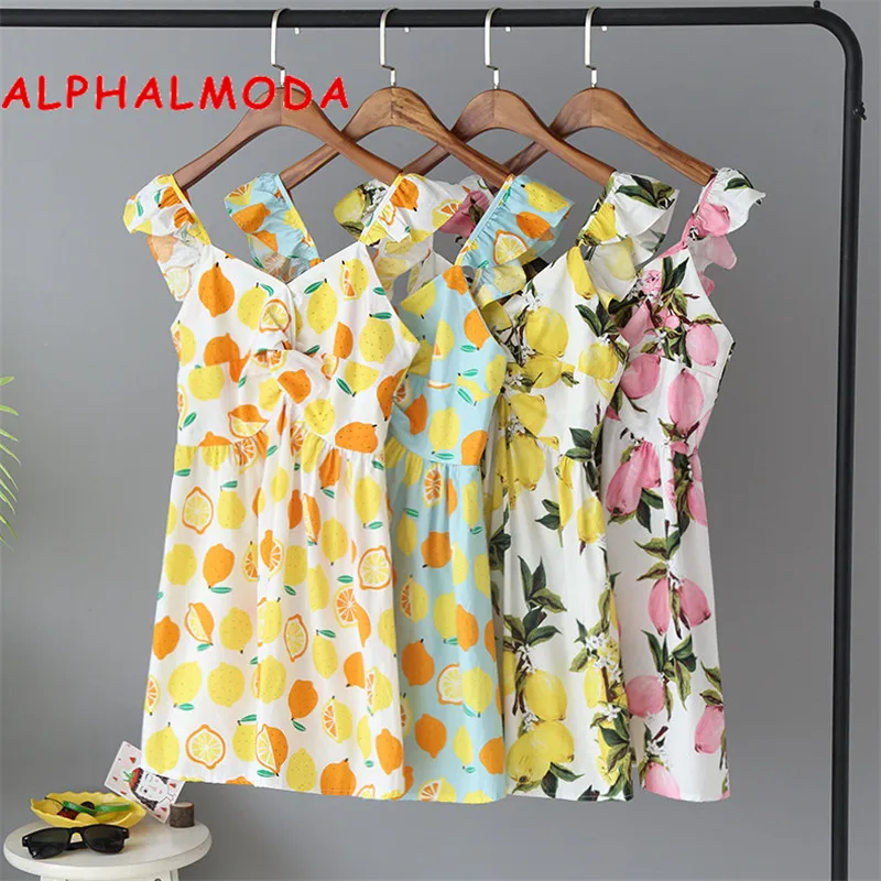 ALPHALMODA 2019 летнее Новое Хлопковое платье с фруктовым принтом узелками праздничное