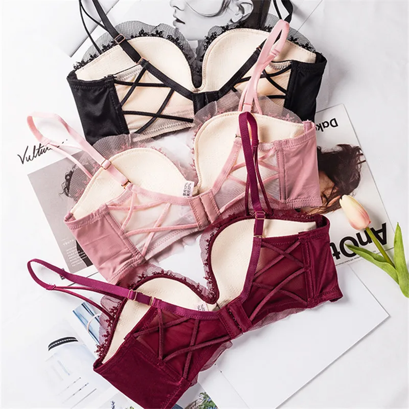 Sexy Lace Bra Briefs Set For Women Push Up Lingerie Bralette Seamless Panties Wire free Brassiere Underwear