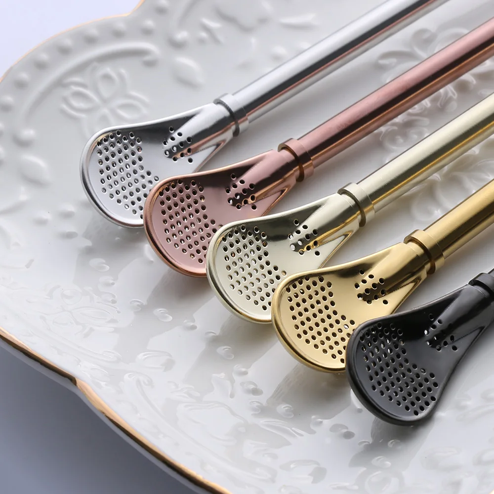 3pcs New Stainless Steel Drinking Straw Filter Offee Tea Spoon Reusable Drink Metal Strainer Bar Accessory | Дом и сад