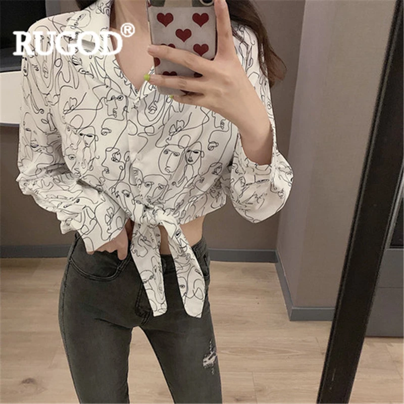 Женская короткая блузка RUGOD модная пикантная Повседневная кружевная белая с