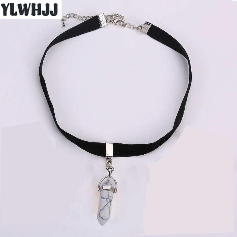 YLWHJJ brand 2017 new women bullet choker necklace black velvet girls crystal natural stone glass fashion statement jewelry hot | Украшения