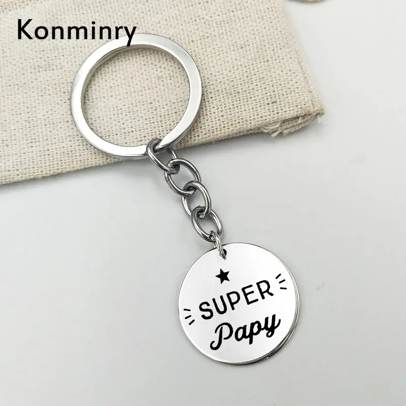 Супер папы из нержавеющей стали Длинные Брелки держатель круглой формы Серебряный цвет дедушка подарки Ювелирные изделия Konminry