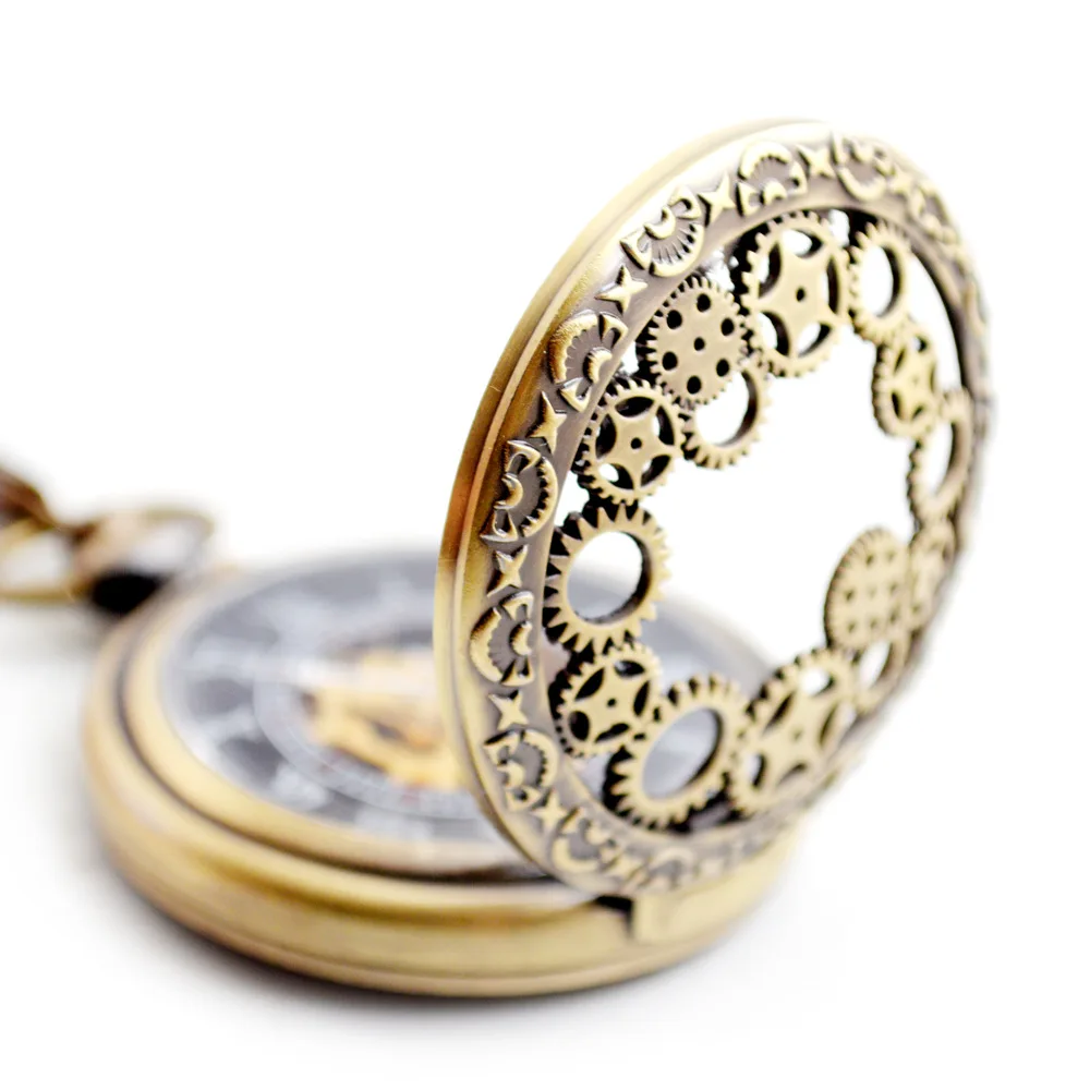 New Vintage Bronze Steampunk Mens Mechanical Pocket Watch Hollow Gear FOB Pocket Watches with Chain Men's Jewelry Gift