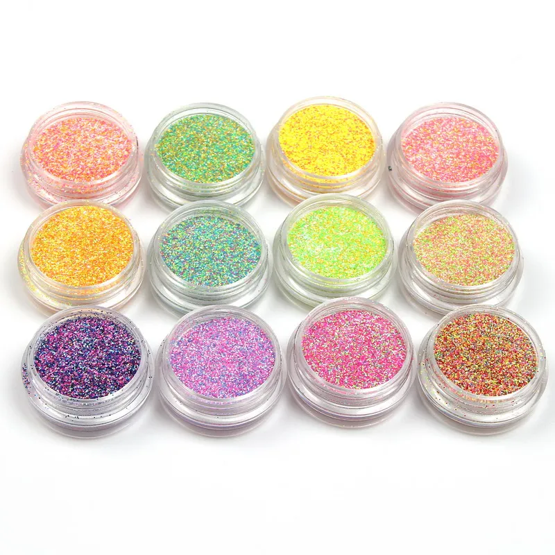 Голографические разноцветные Блестки для ногтей 12 бутылок блестящие краски
