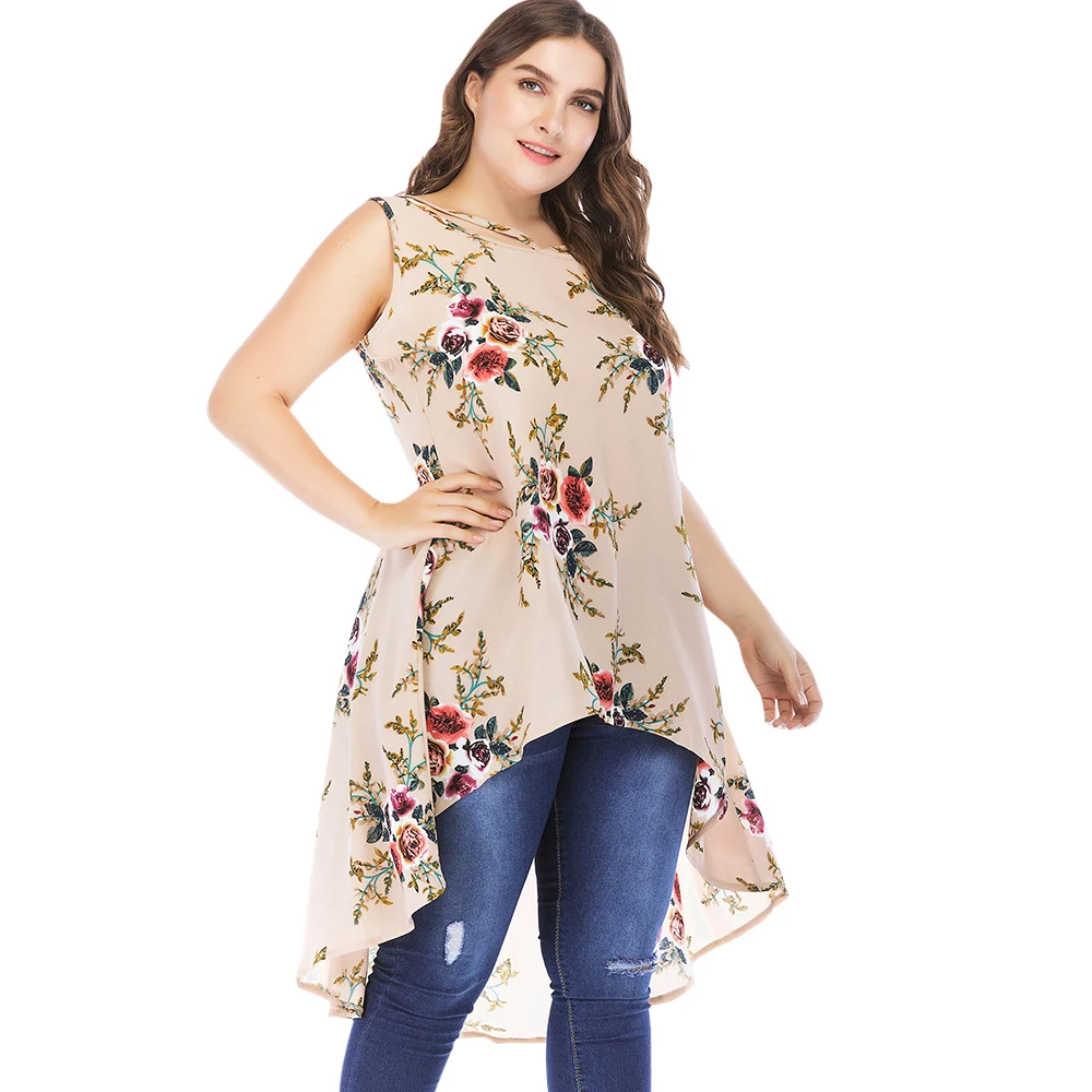 Женская Длинная блузка VESTLINDA летняя с цветочным принтом большие размеры