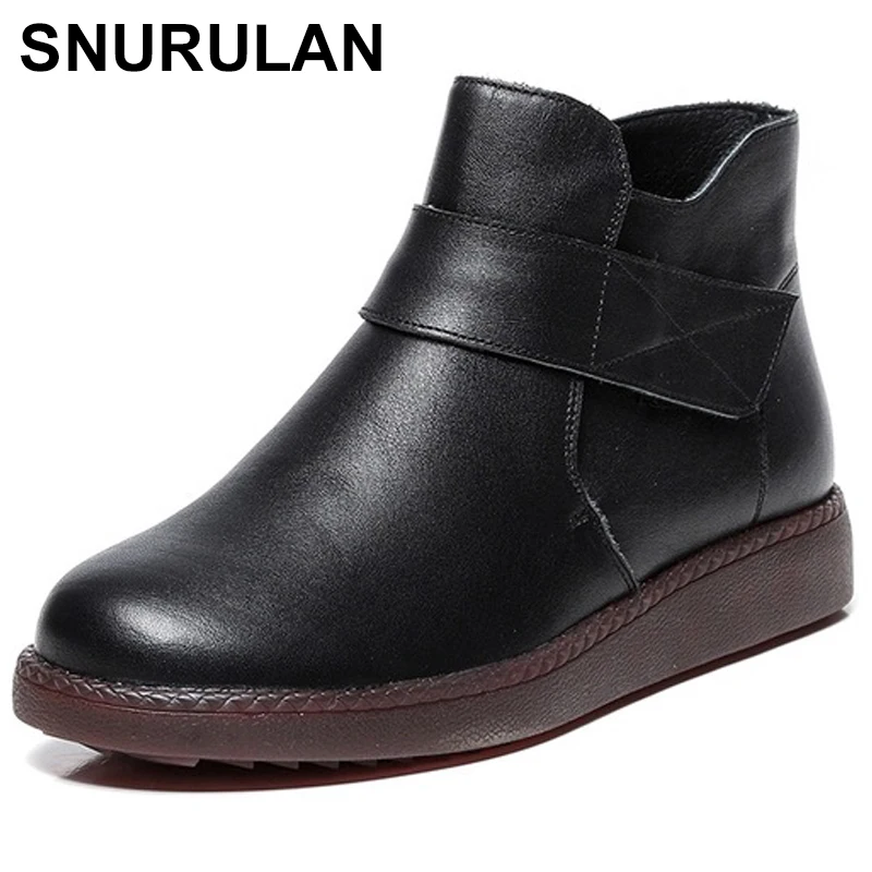 

SNURULAN Autumn New women 100% Genuine Leather Boots Vintage Style Flat Booties Soft Cowhide Women's Shoes Ankle Boots Female
