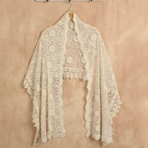 Шарф женский вязаный, в японском стиле мори, с кружевной вышивкой, длинный, зимний