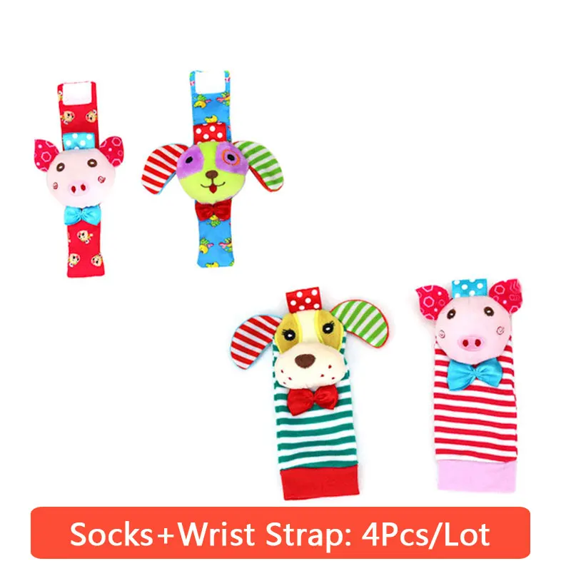 4PCS Wrist Sock Детские игрушки для детей 0-3 лет, детские погремушки игрушки, носки с животными, ремешок на запястье+ погремушка, детские носки для ног, детские носки с ремешком на запястье - Цвет: 4PCS Wrist Sock