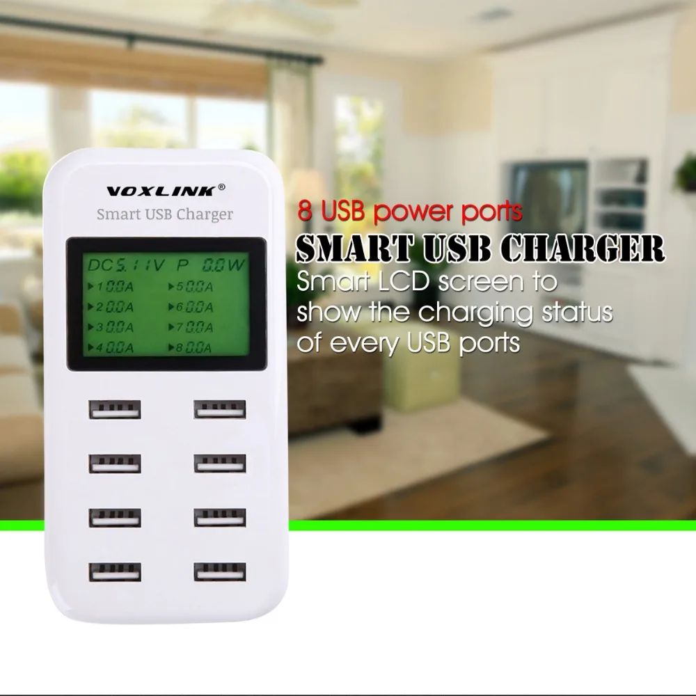 Voxlink 5 В/8a USB Зарядное устройство 8 портов Desktop Мощность адаптер с ЖК-дисплей