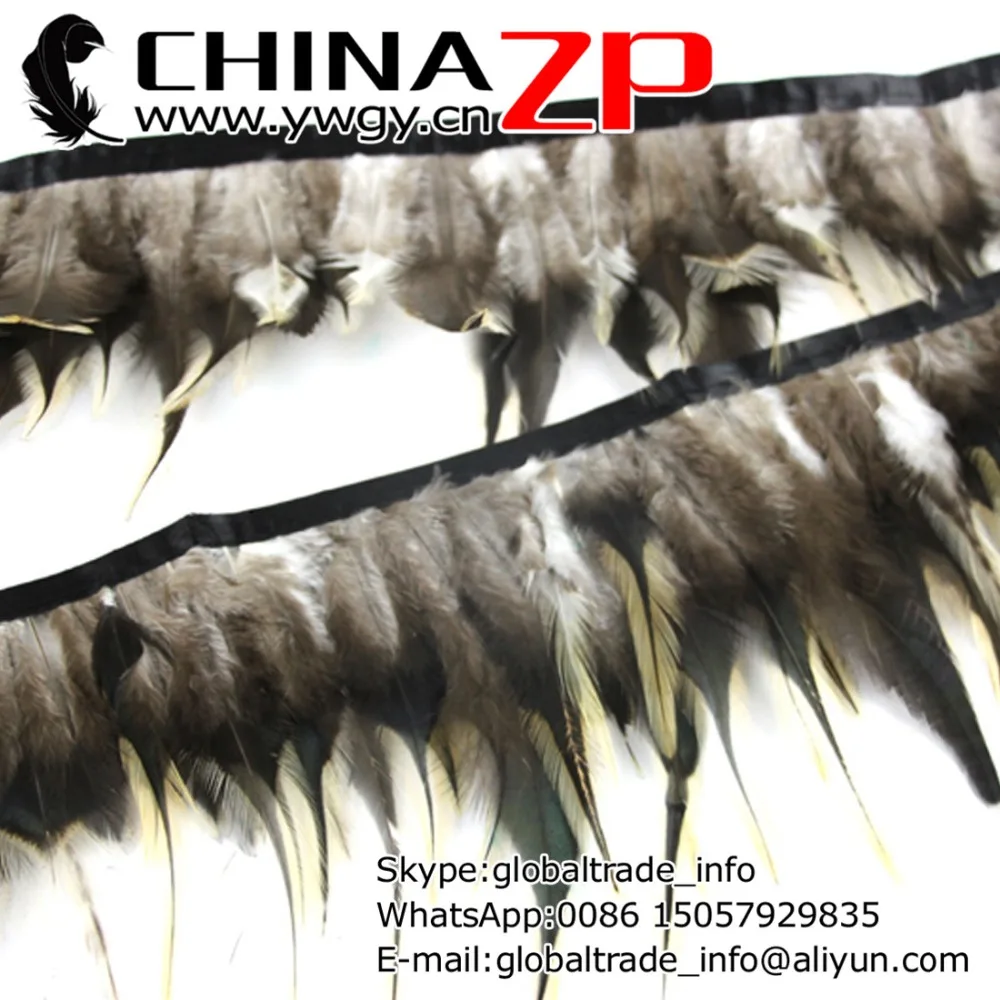 

Gold Plumage Supplier CHINAZP Factory 10yards/lot Dyed Black and Natural Rooster Saddle Feathers Fringe Trim