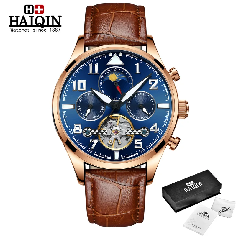 Gold black -LB HAIQIN, мужские часы, механические мужские часы, Топ бренд, Роскошные автоматические часы, мужские золотые наручные часы, мужские турбийон, Reloj hombres - Цвет: Gold black -LB