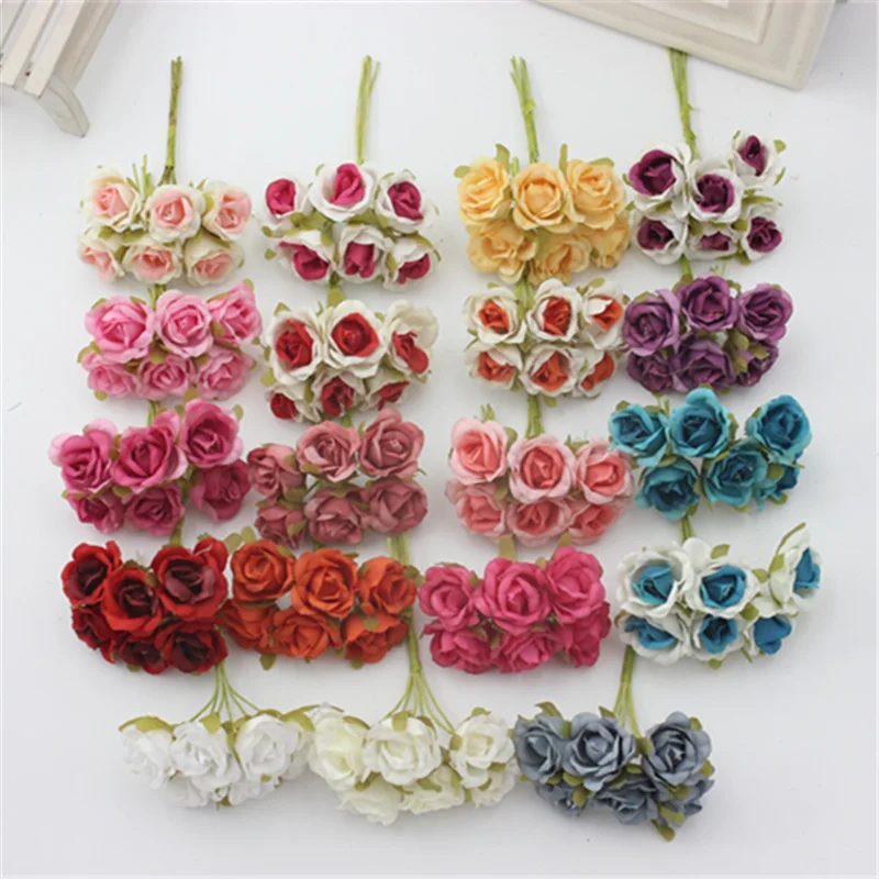 6 шт./лот шелковые градиентные мини розы искусственные цветы для свадебного
