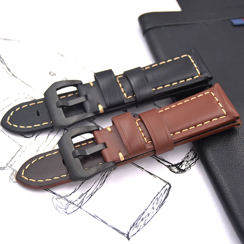 Ремешок из натуральной кожи для часов Panerai PAM гладкий черный коричневый браслет с