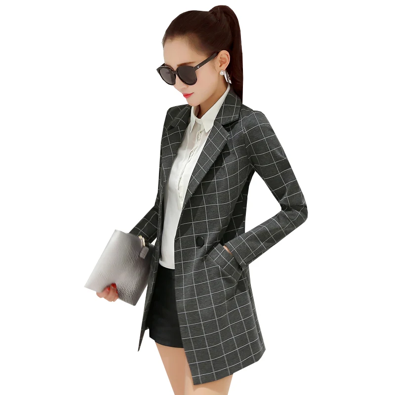 Новая Осенняя модная женская клетчатая куртка блейзер приталенная рабочая