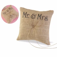 mr mrs wedding ring pillow handmade burlap jute bow twine rustic ring pillow decoration