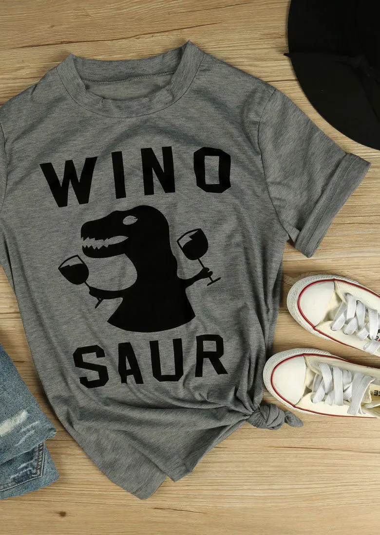 WINOSAUR вина футболка забавные вышивкой в виде дракона 90s Женская мода рубашка