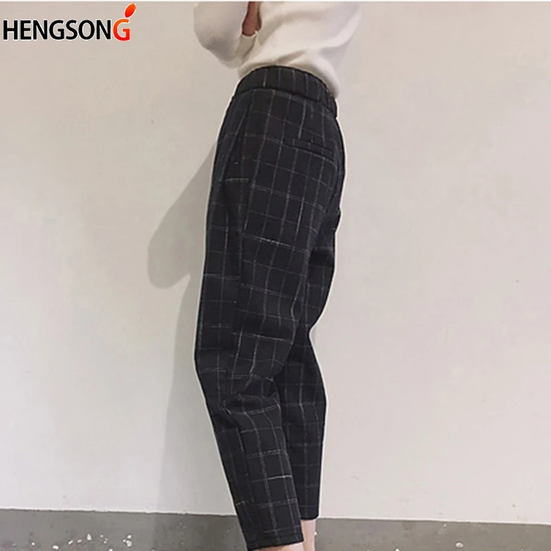HENGSONG Harajuku/клетчатые штаны шаровары с эластичной резинкой на талии для девочек