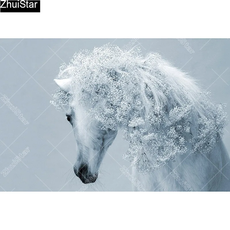 Полноразмерная Алмазная 5D картина сделай сам с изображением белой лошади