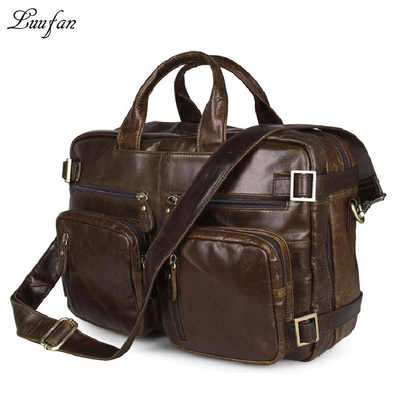 Мужской портфель из натуральной кожи подходит для ноутбука 14 дюймов с двойным