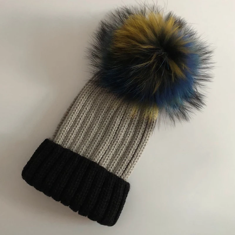 Модные помпоны из натурального Лисьего меха и норки, 15 см, шапочки Skullies Beanies для девочек, детские зимние теплые шапочки Skullies Beanies, новинка