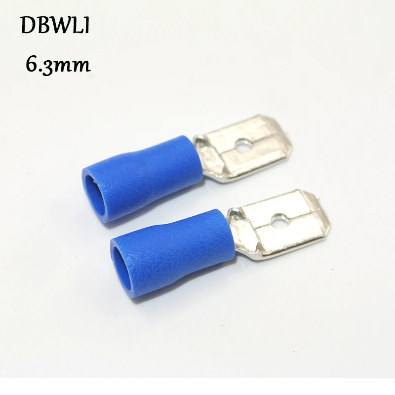 6.3mm blue male 50 шт., красный, синий, желтый, 2,8 мм, 4,8 мм, 6,3 мм, изолированный провод, электрический обжимной терминал - Цвет: 6.3mm blue male