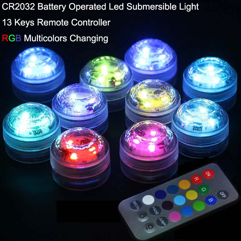 

100pcs/Lot 3CM Mini Submersible LED Light with Remote Controller 2pcs CR2032 Battery Operated Waterproof LED Party Light