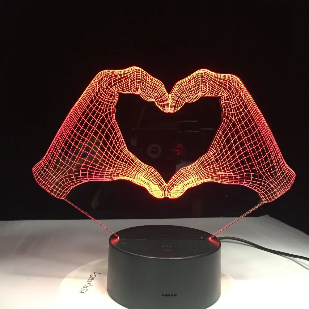 Любящее сердце жеста рукой 3D лампа светодиодный Ночной светильник с 7 цветов для