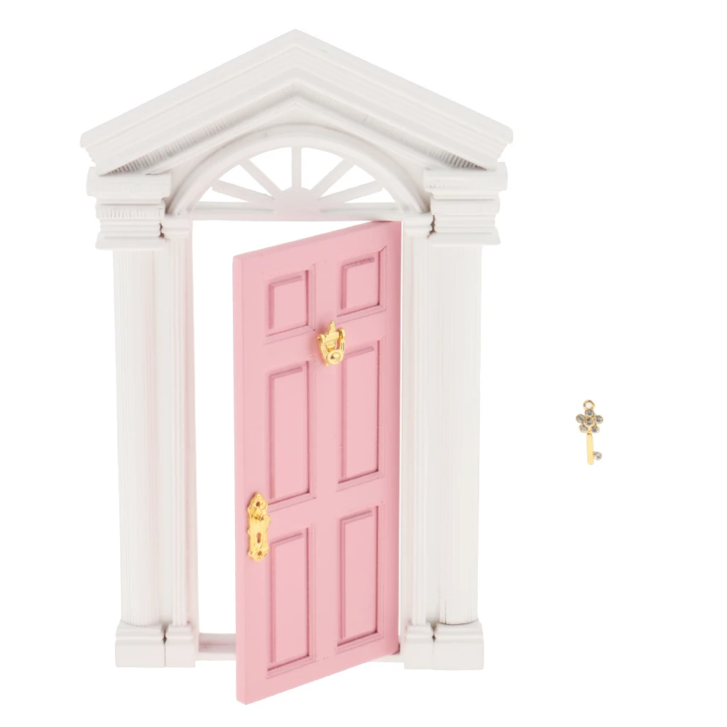 Pink 1: 12-й кукольный домик миниатюрная мебель Деревянный Европейский стиль Вилла внешние двери - Цвет: Pink