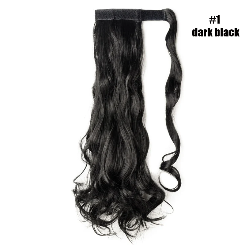 dark black s-noilite Clip In Ponytail Synthetic Wrap Around Ponytail Clip In Hair Extension Long Curly Hairpiece Fake Hair Braid Ponytail - Цвет: dark black