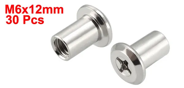 Phillips Head Uxcell Горячая 30 шт./лот M6x12mm мебельная фурнитура заклепки с головкой Филлипса с шестигранной головкой вставить гайки Post Никель покрытием гладить - Цвет: Phillips Head