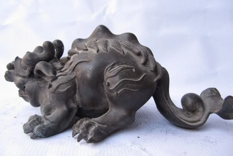 4 Китайский Превосходный чистый бронзовый медный резной злой зверь Foo собака