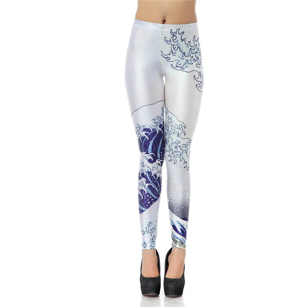 Леггинсы FCCEXIO женские с принтом морской волны модные леггинсы завышенной талией