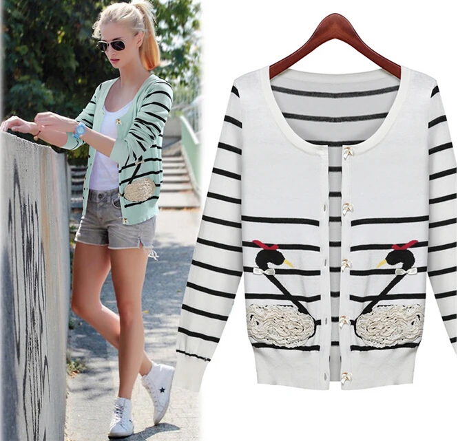 YONTREE New Women Striped Bowknot Loose Cardigans Long Sleeve Knit Jacket Woolen Coat Sweater Knitwear Tops H2157 |