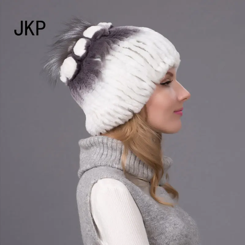 JKP русская зимняя вязаная меховая шапка для чернобурки женская с натуральными