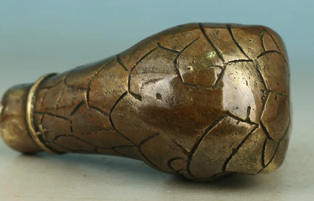 Asian Chinese Old Bronze Handmade Carved Snake Collect Statue Walking Stick Head | Дом и сад