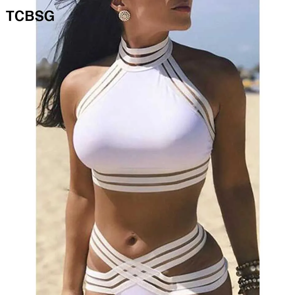 Новинка 2019 пикантный женский купальник TCBSG белый бандажный бикини комплект с